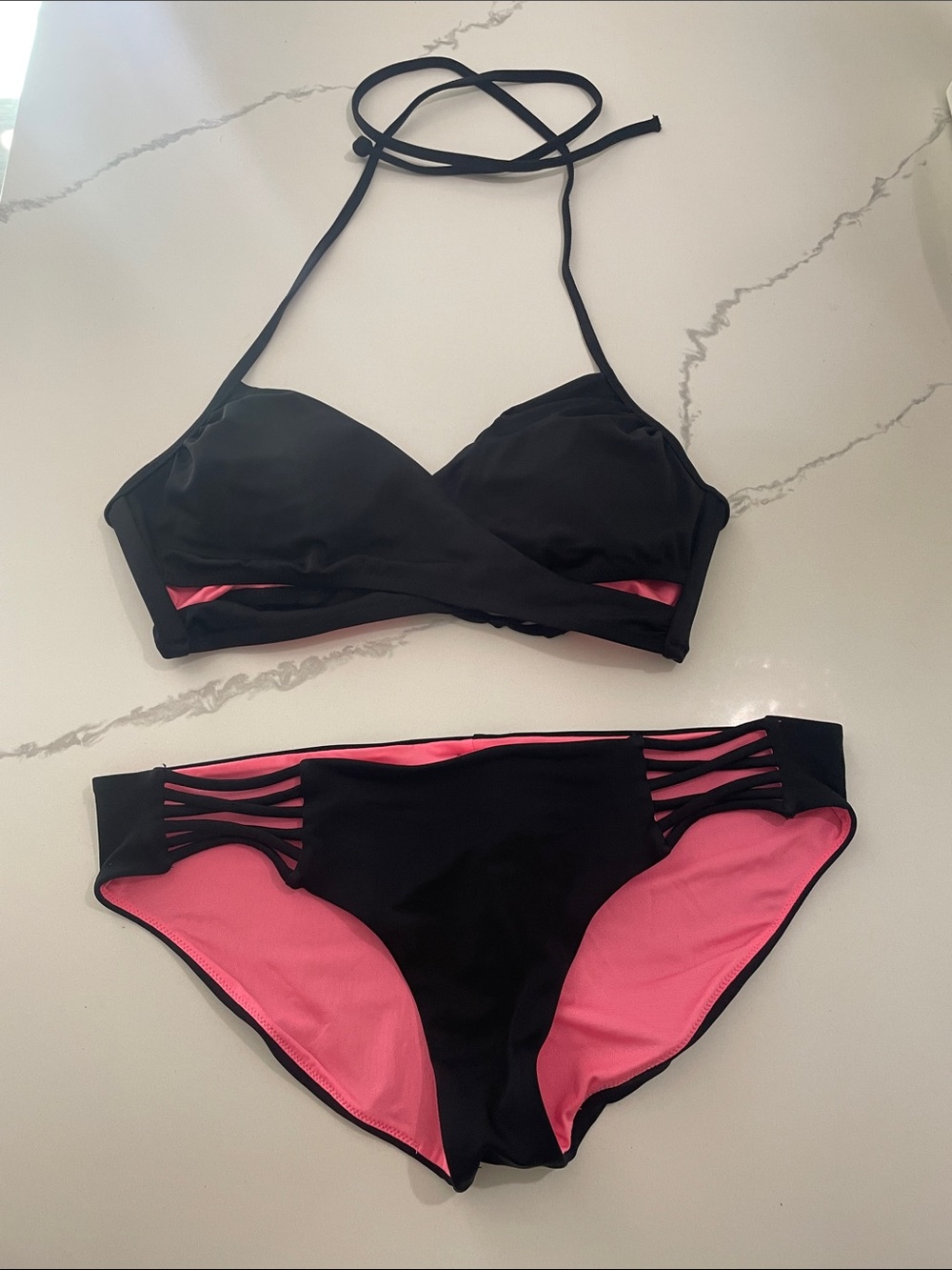 PINK Victoria's Secret Black Bikini with Pink Lining